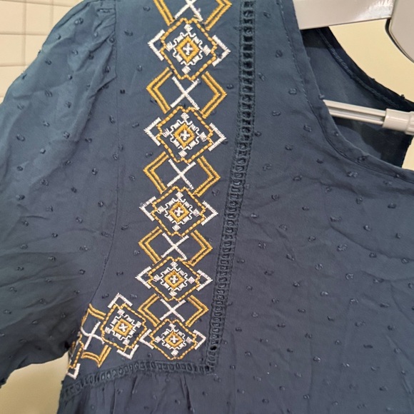 Blue Rain BoHo Teal Dress with Gold Embellishments - Picture 3 of 9